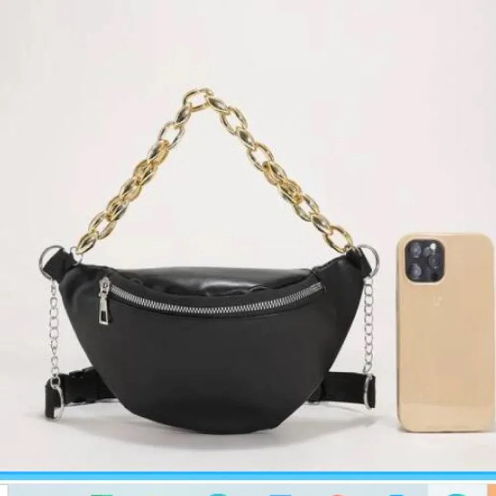 Belt Bag FANNY PACK Crossbody Gold Chain SLEEK CHIC Black Bum Bag Contemporary - Picture 6 of 6